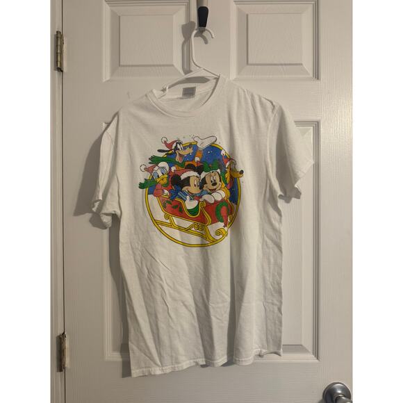 Vintage Mickey and Minnie White Graphic Christmas Disney T-Shirt Sz: Medium - Picture 1 of 3